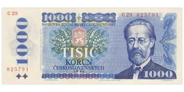 Náhled Averzní strany - 1000 Kčs bankovka 1985 - stav UNC.