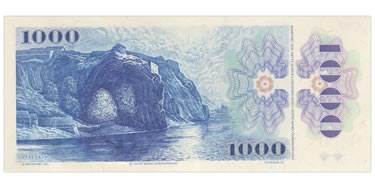 Náhled Reverzní strany - 1000 Kčs bankovka 1985 - stav UNC.