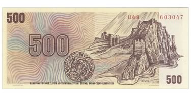 Náhled Reverzní strany - 500 Kčs bankovka 1973 - stav UNC.